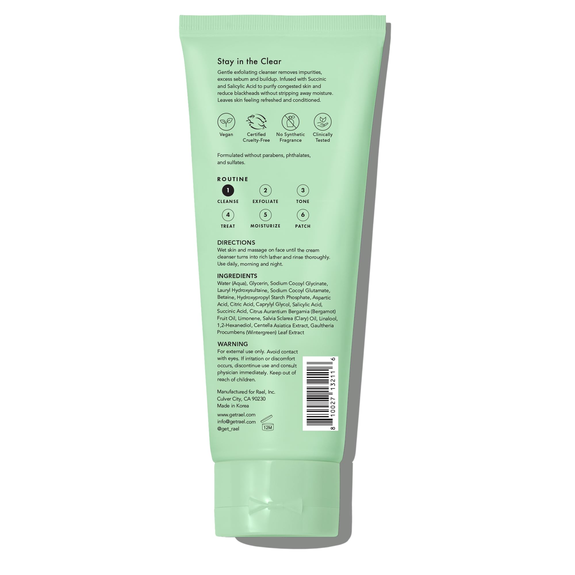 Rael mask on bathroom shelf in lifestyle scene suggesting routine-friendly use