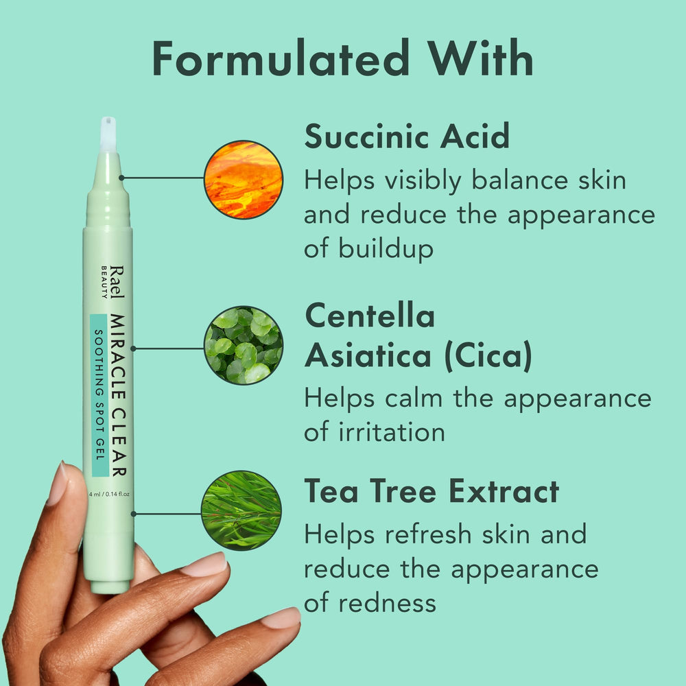 Rael gel texture on finger demonstrating lightweight fast-drying formula