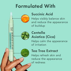 Rael gel texture on finger demonstrating lightweight fast-drying formula