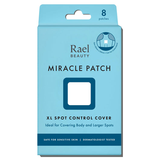 Rael front packaging showing XL patch tin and benefits