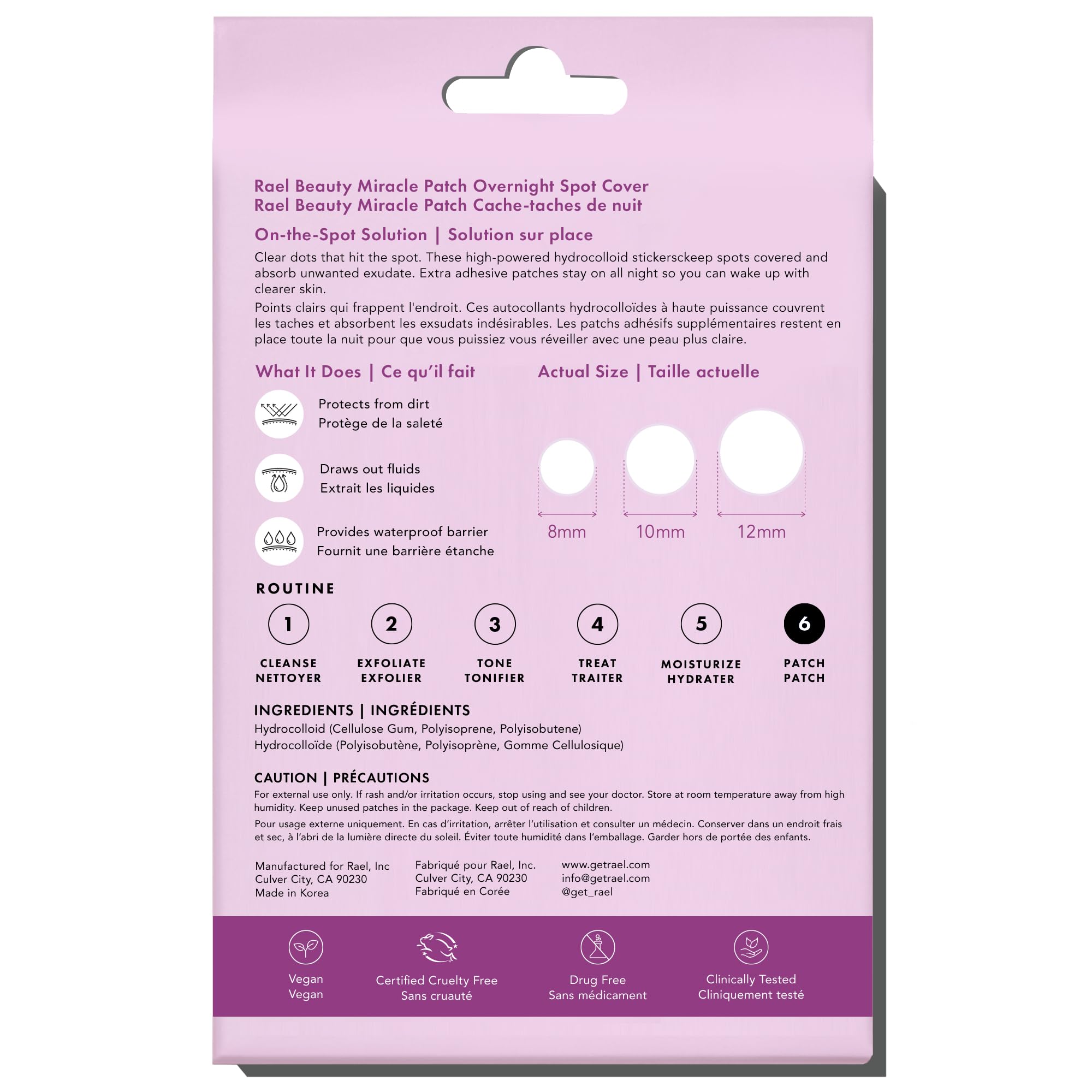 Rael open sheet with patches visible showing easy peel-off