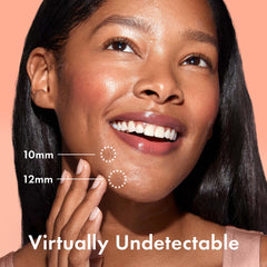 Rael two sizes applied to skin demonstrating discreet, invisible coverage
