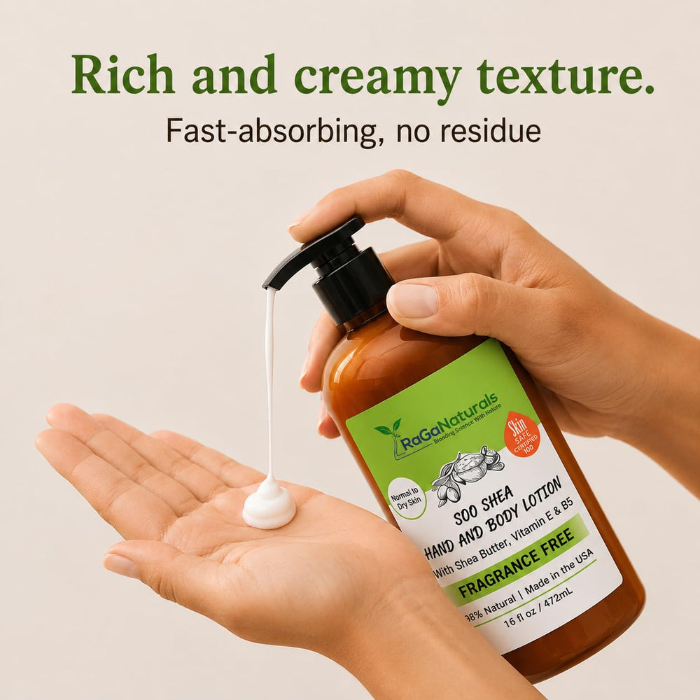 RaGaNaturals creamy lotion texture close-up highlighting fast absorption and moisturization