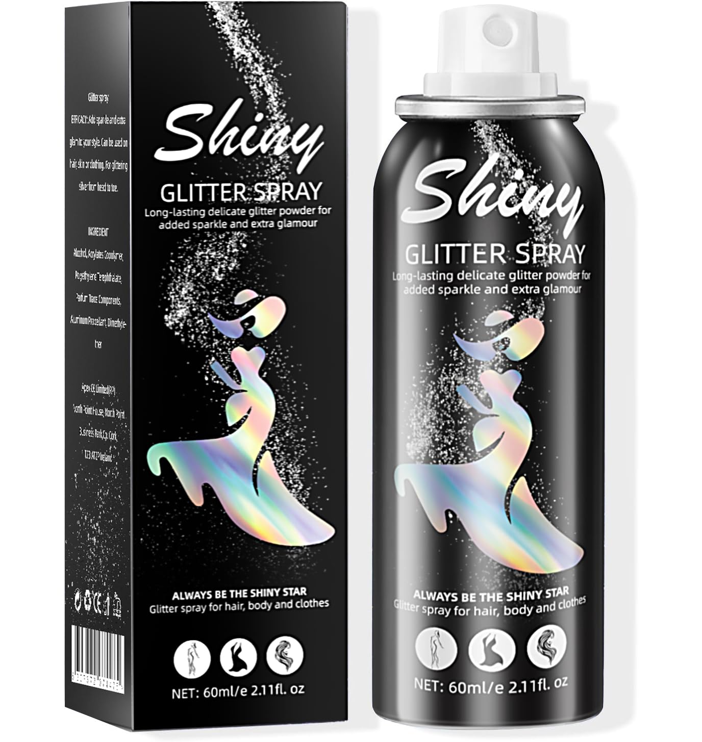 Ragkun front can shot showing compact glitter spray and branding benefits