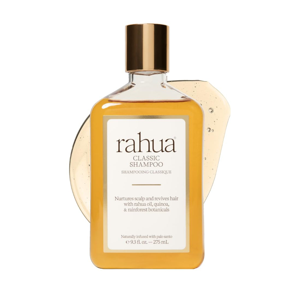 Rahua classic shampoo front bottle showing clean design and brand benefit