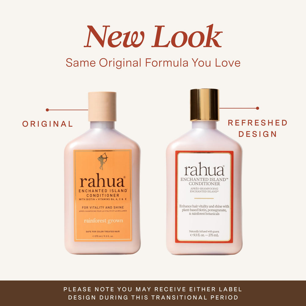 Rahua conditioner pump and label close-up highlighting clean formula