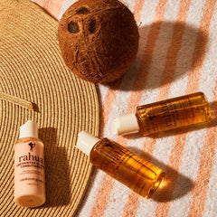 Rahua oils and botanicals display showing strengthening ingredient benefits