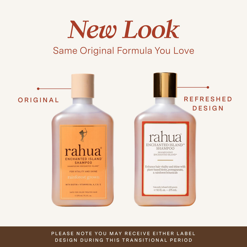 Rahua label close-up highlighting active ingredients and vitamins