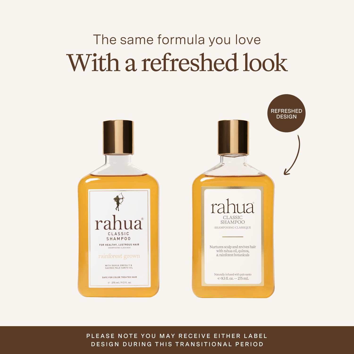 Rahua shampoo pump and label detail highlighting organic ingredients benefit