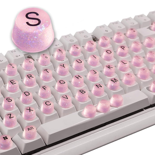 Raised Button front packaging showing 64 pink silicone keycaps and sparkle benefit