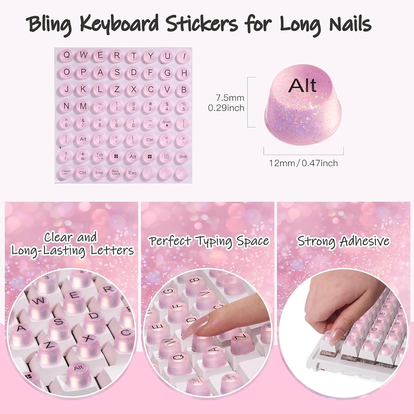Raised Button keycaps installed on desktop keyboard showing nail protection