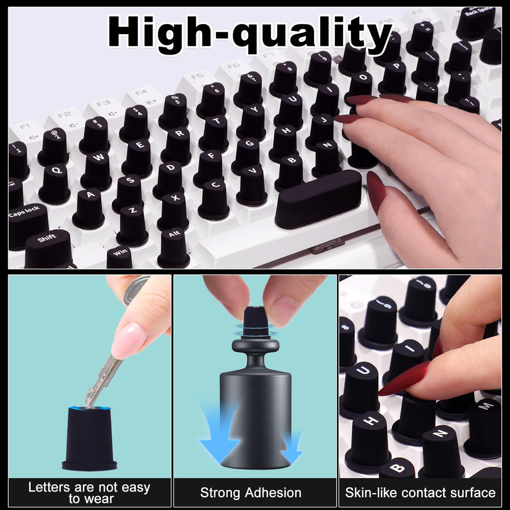 Raisetip in use with long nails typing, protects manicure and improves control