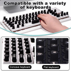 Raisetip keycap layout on a black keyboard, clear laser-printed letters visible