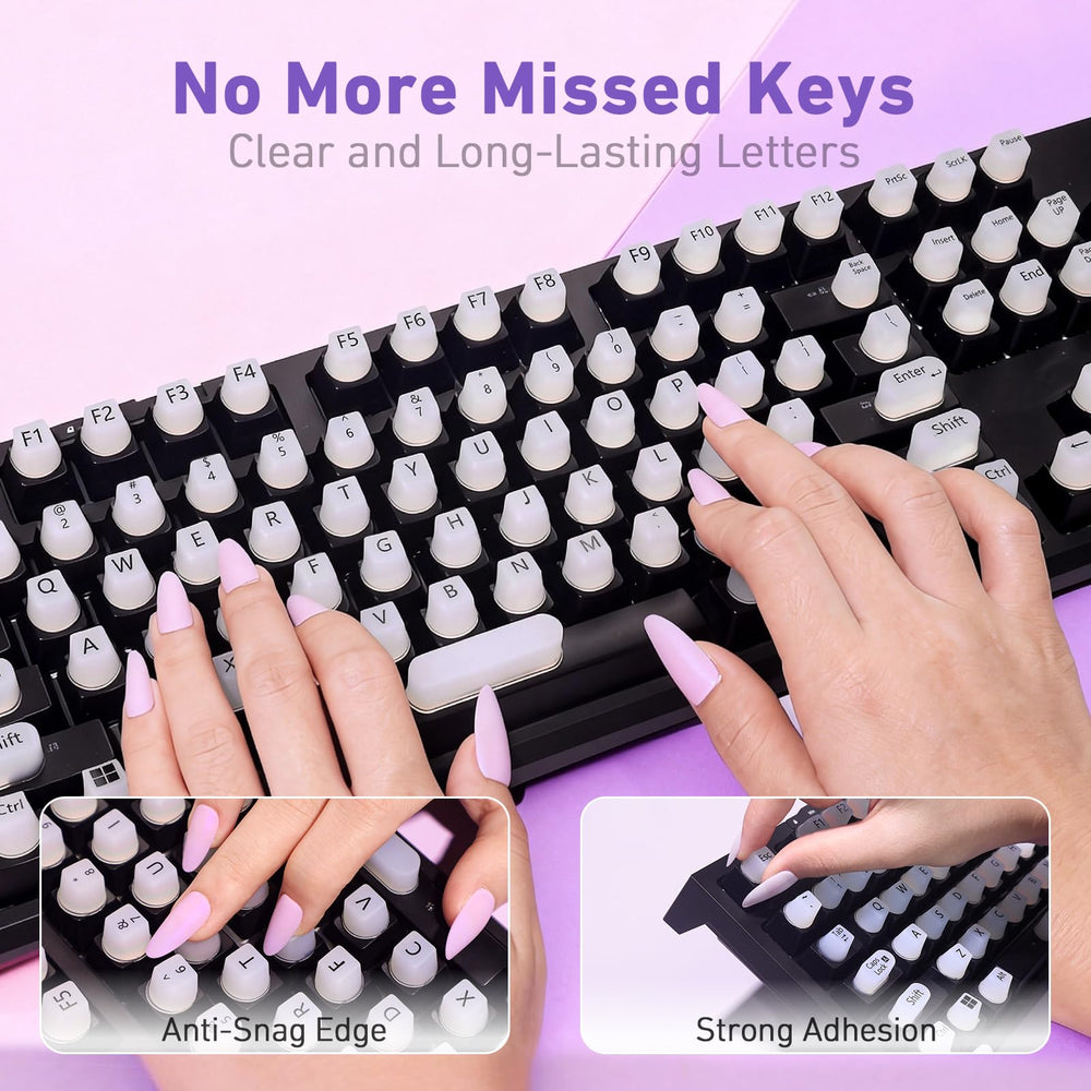 Raisetip keycap mounted on keyboard demonstrating raised profile for long-nail typing stability
