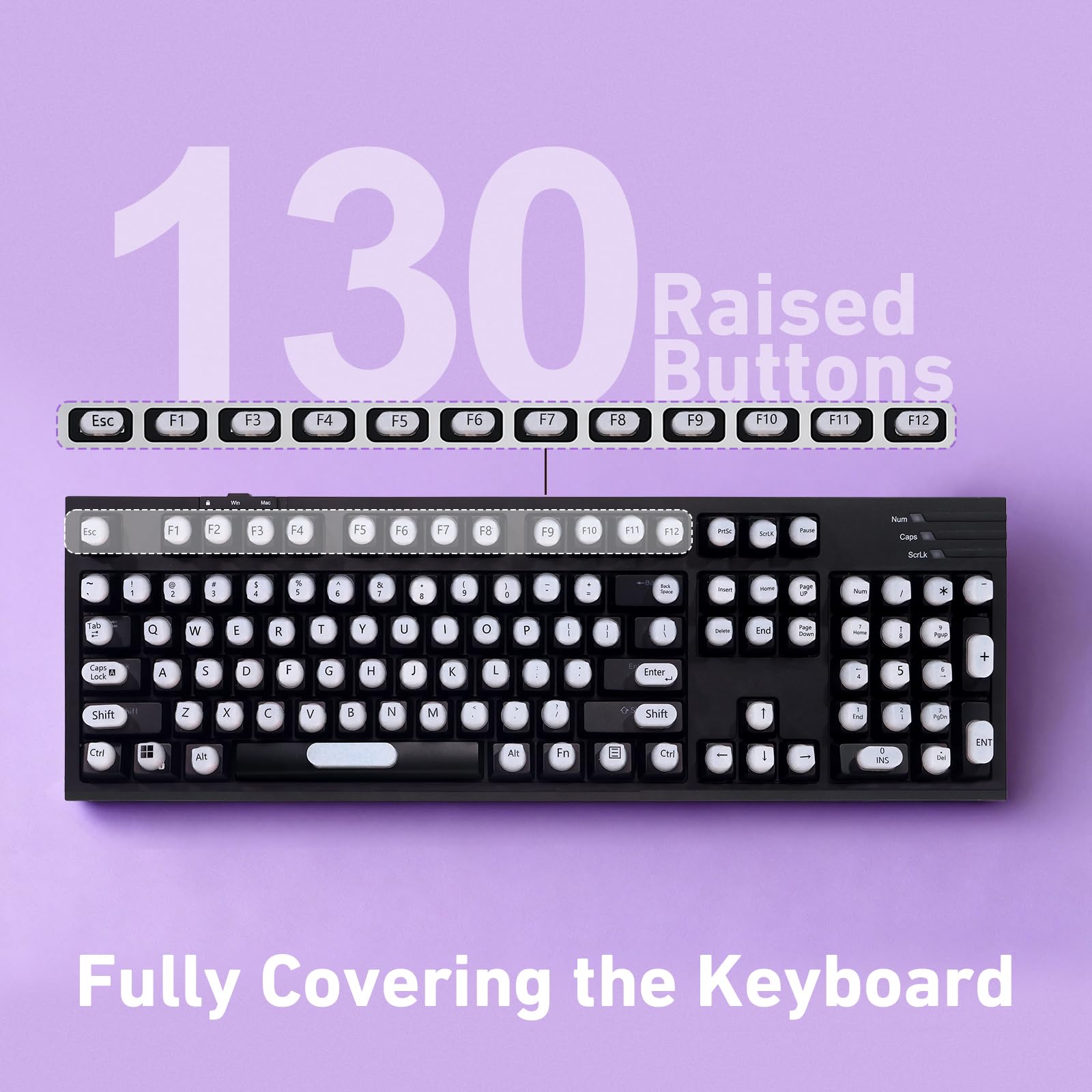 Raisetip size comparison with fingers showing keycap height and fingertip guidance benefits