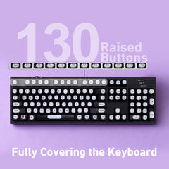 Raisetip size comparison with fingers showing keycap height and fingertip guidance benefits