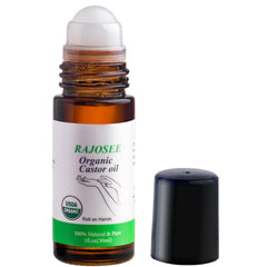 RAJOSEE front view of amber glass roll-on showing label and size, convenient use