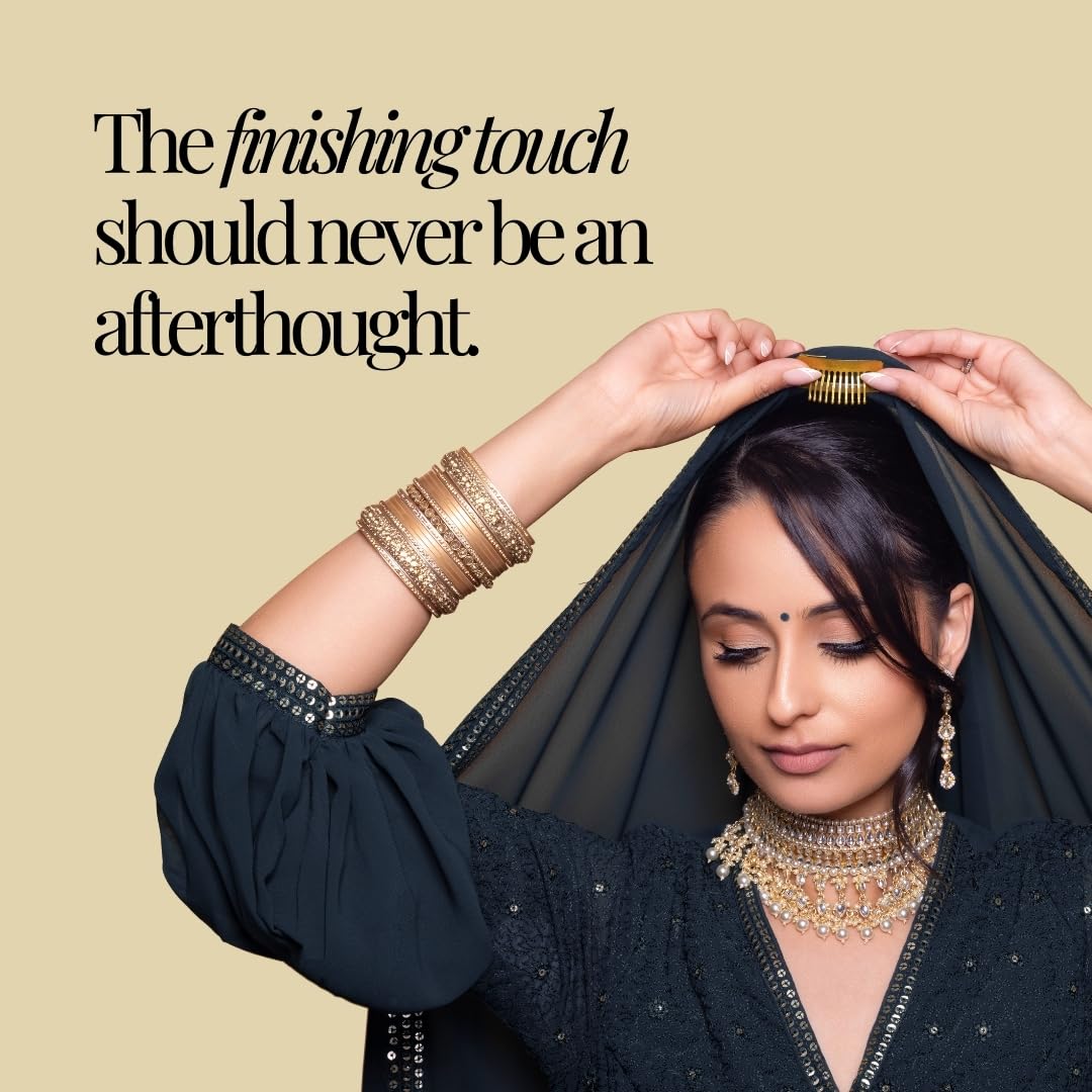 Rani Pins securing a dupatta to hair, demonstrating stability and neat look