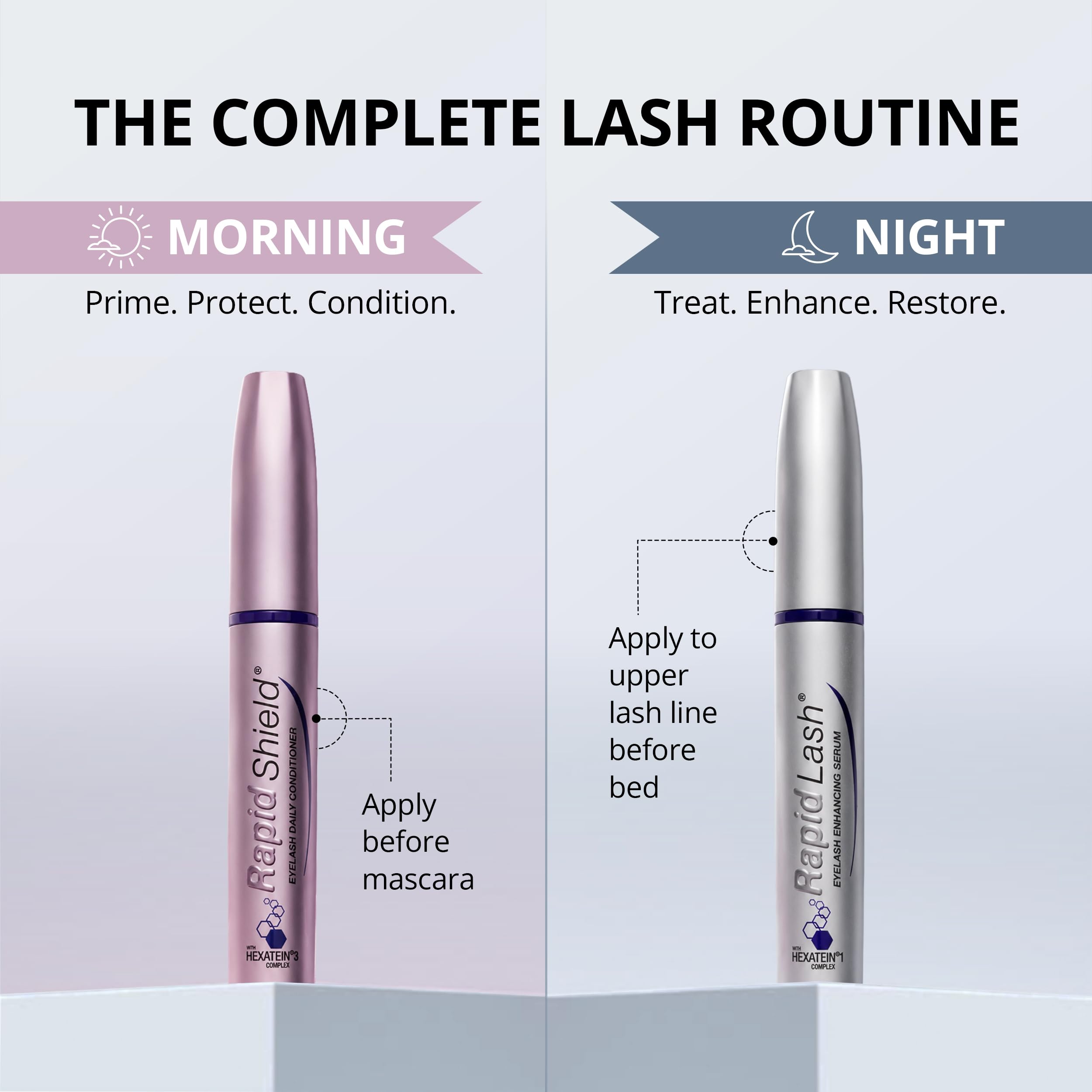 RapidLash clear label close-up highlighting HEXATEIN 1 Complex ingredients