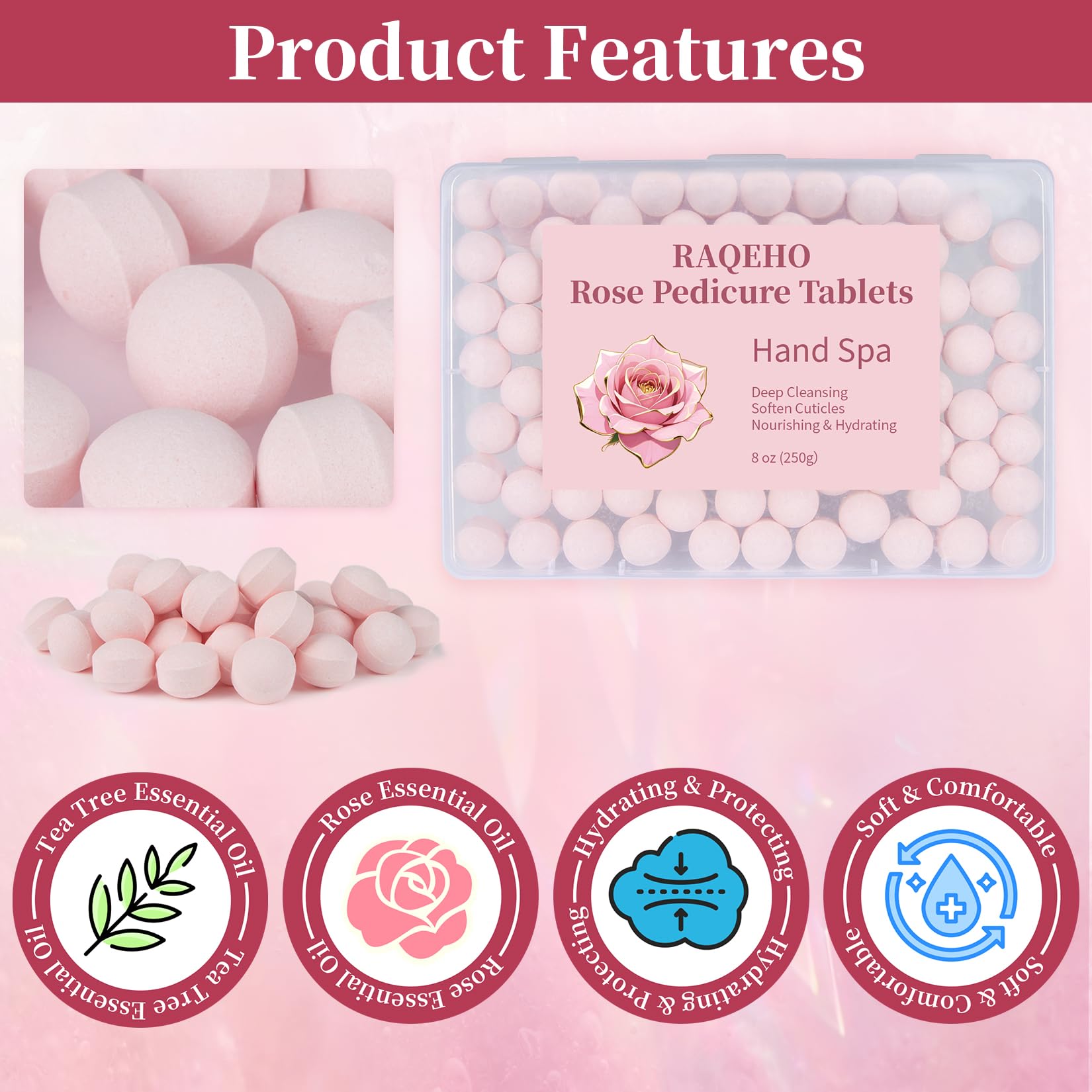 RAQEHO tablet dissolving in a hand soak demonstrating cuticle softening