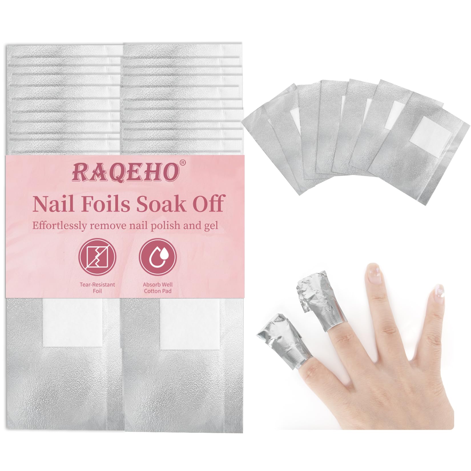 RAQEHO front packaging showing 300 pre-cut foil wraps for fast removal