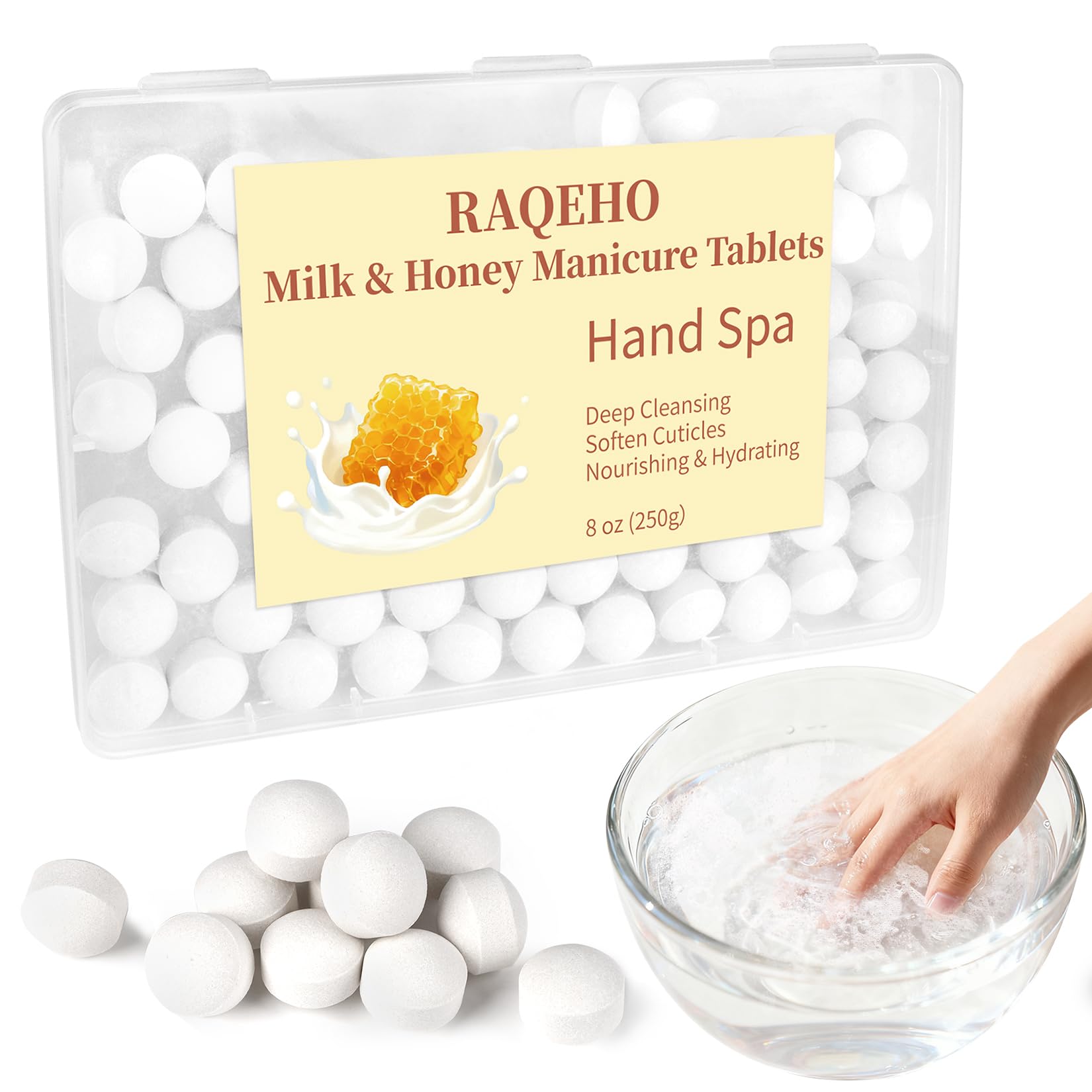 RAQEHO front packaging jar showing label and tablet count, professional convenience