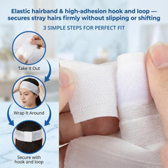 RAQEHO headband in use during facial treatment keeping hair away from face