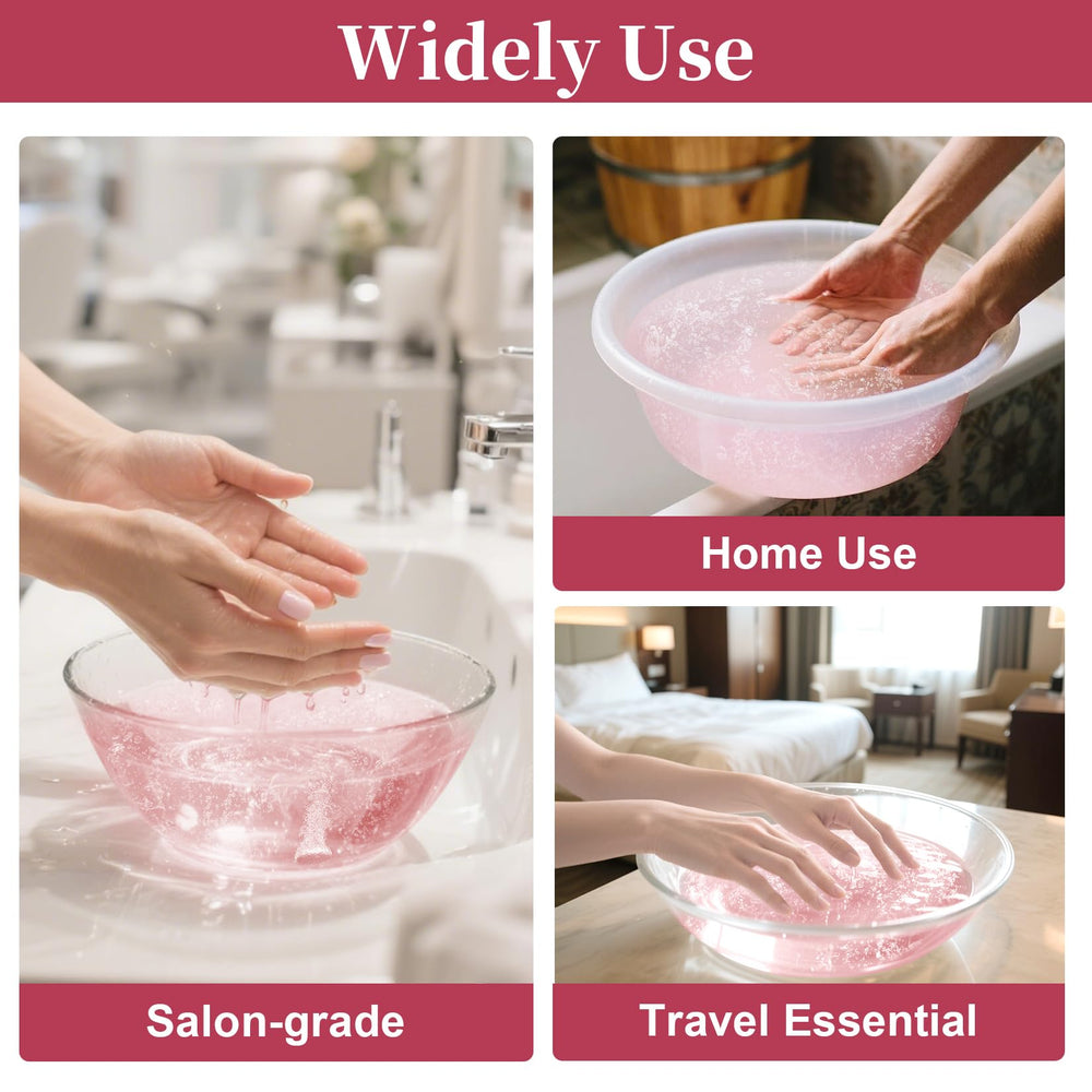 RAQEHO lifestyle spa scene with hands soaking showing relaxed nail care