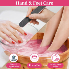 RAQEHO jar beside keys and toiletry, showing travel-ready manicure convenience