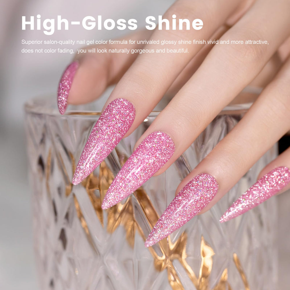 RARJSM application on false nail tip illustrating easy brushing and precise glitter placement