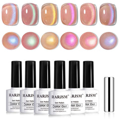 RARJSM front packaging showing six glitter cat eye bottles and included magnet for easy selection