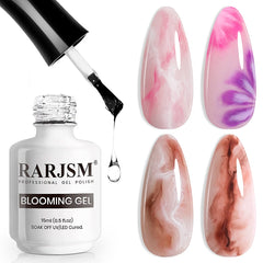 RARJSM bottle front view showing clear blooming gel for easy nail art