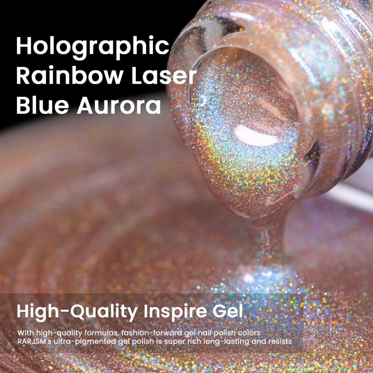 RARJSM cured nail swatch showing rainbow holographic cat eye and long-lasting shine