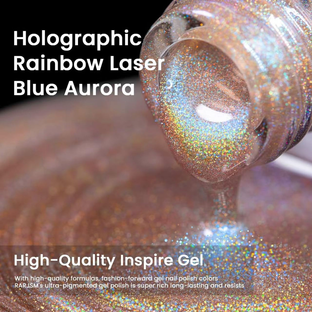 RARJSM cured nail swatch showing rainbow holographic cat eye and long-lasting shine