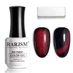 RARJSM bottle front view showing burgundy cat eye polish and rich shimmer for bold nails