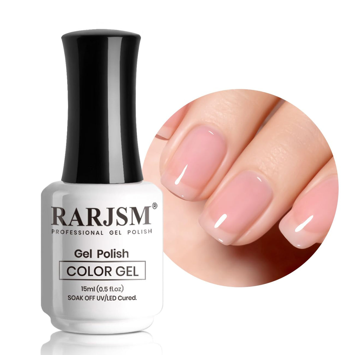 RARJSM bottle front view showing cherry blossom pink nude polish benefit long-lasting wear