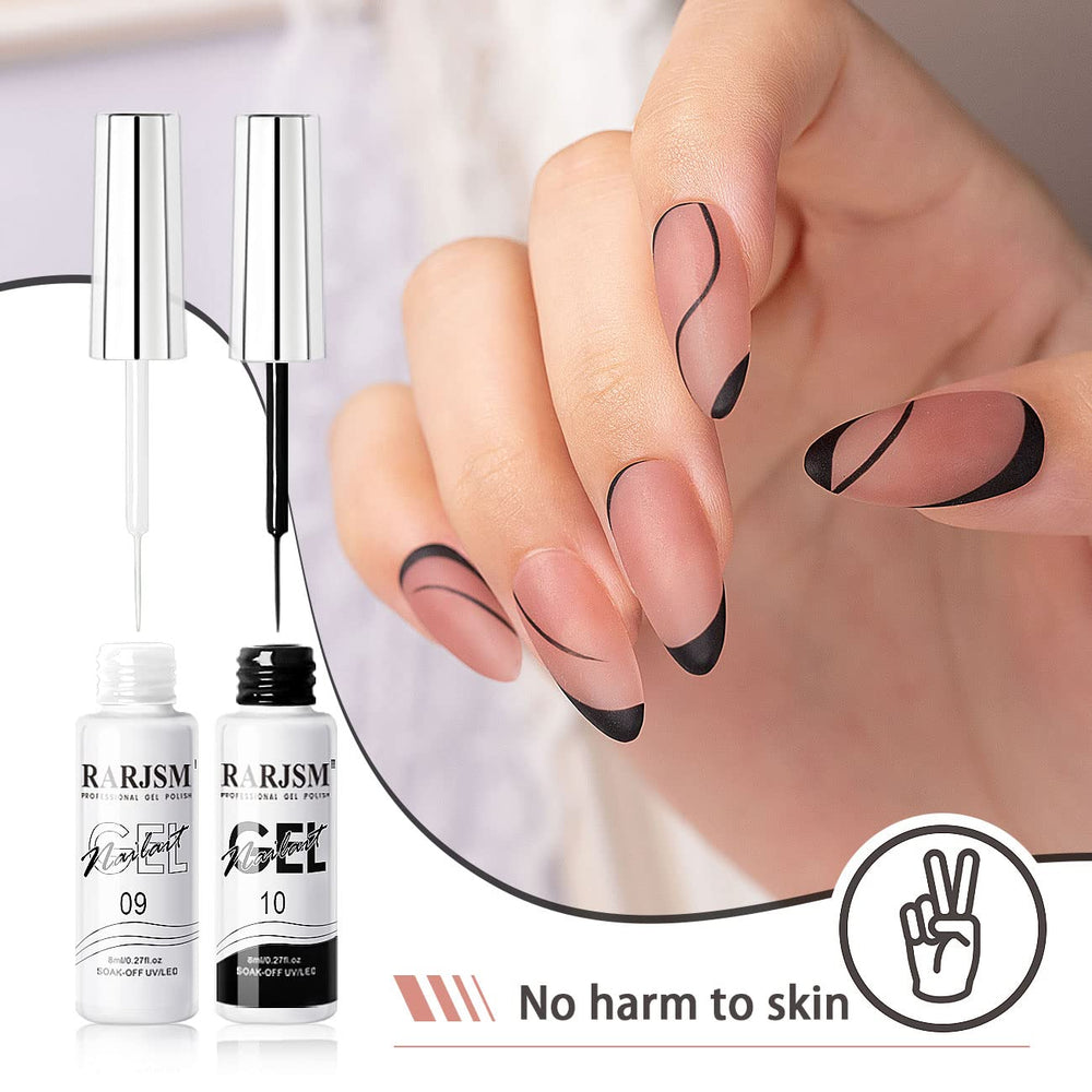 RARJSM brush drawing a black line on nail tip demonstrating steady control