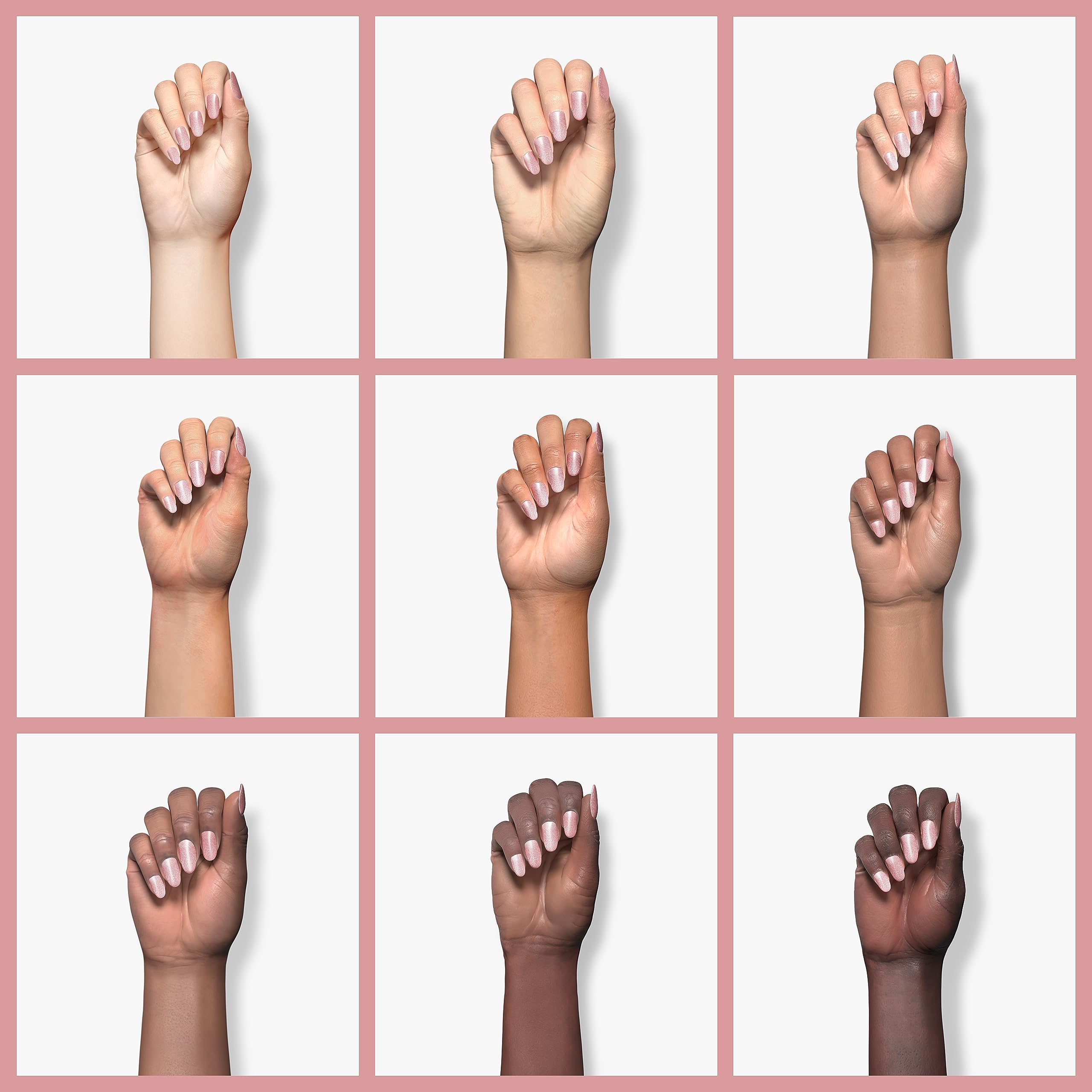 RARJSM cured manicure on hand showcasing glossy nude-pink shimmer and durability