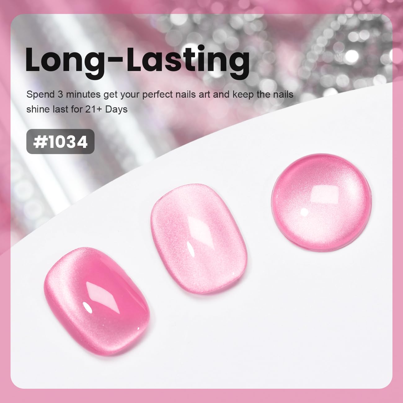RARJSM cured nails with mirror shimmer demonstrating long-lasting glossy finish