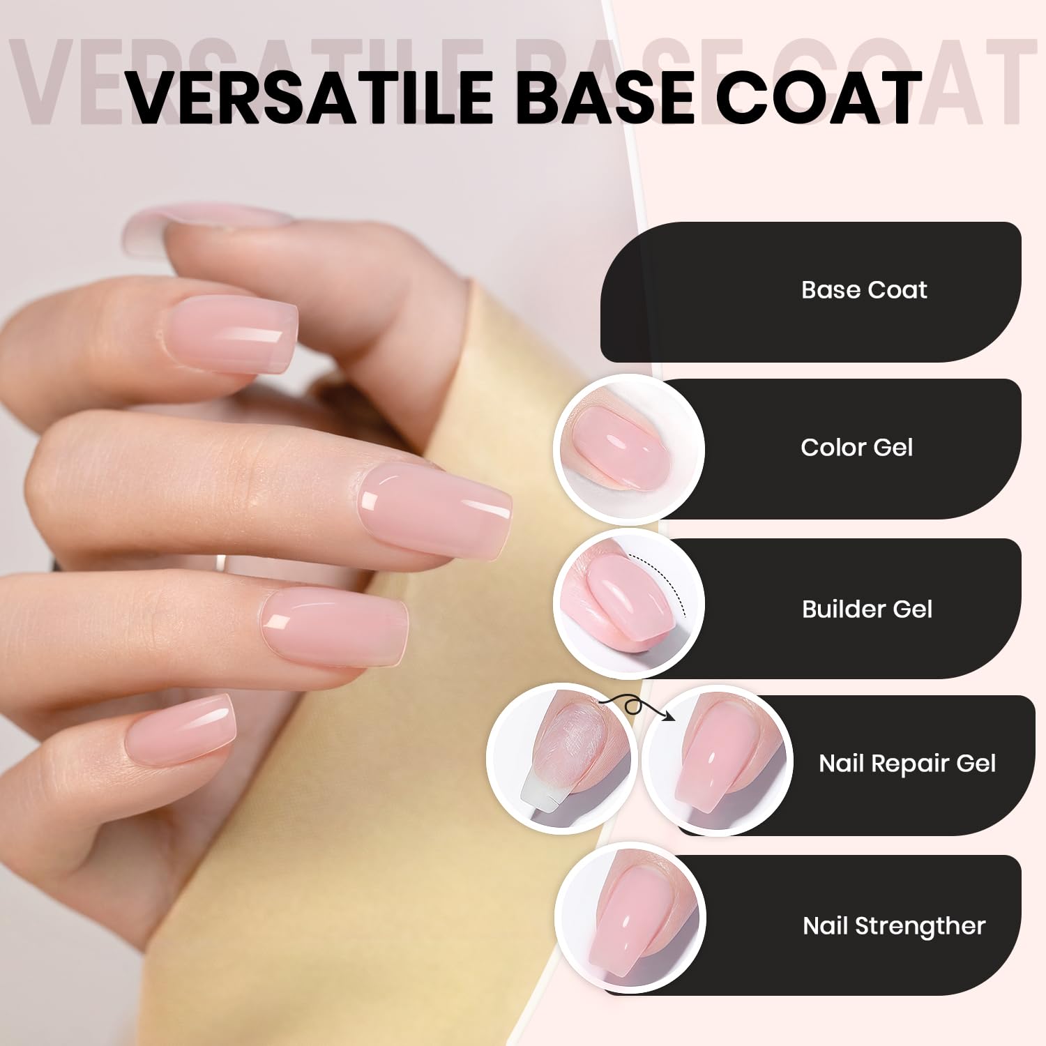 RARJSM cured nail swatch showing milky pale pink finish and durable glossy appearance