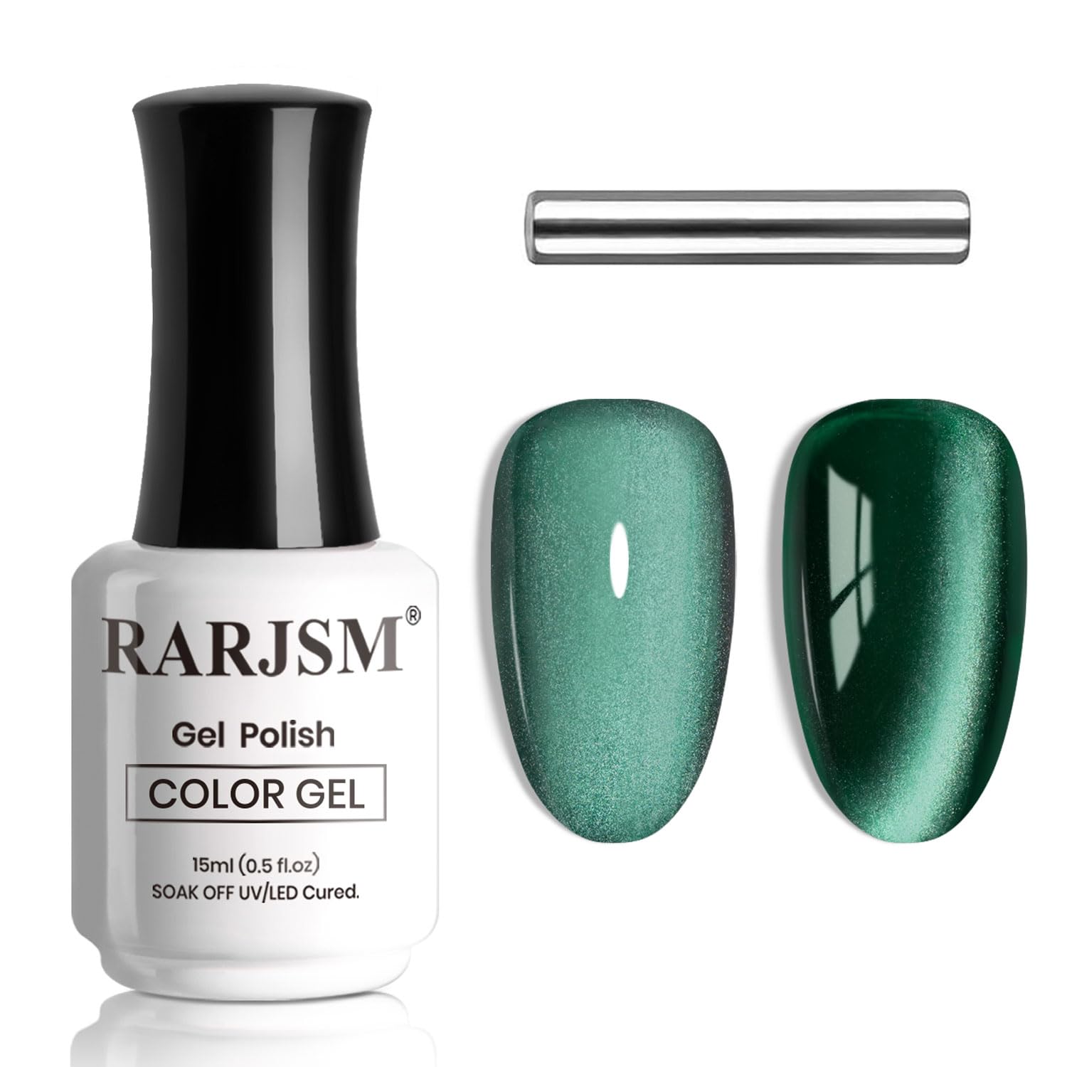 RARJSM bottle front view showing emerald cat eye polish for bold green nails