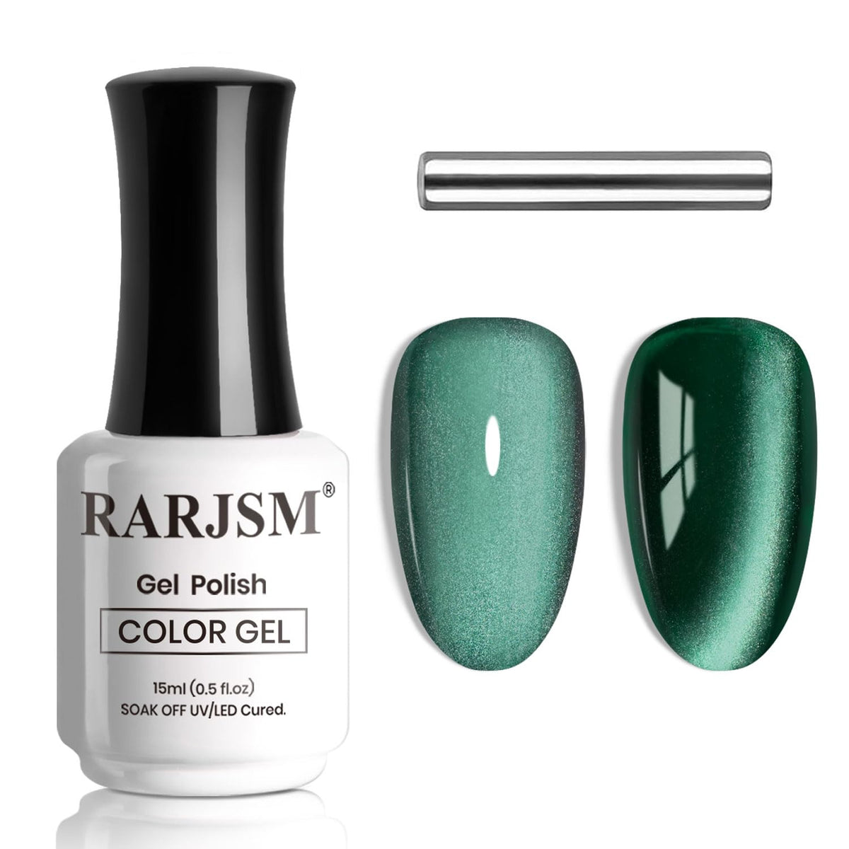 RARJSM bottle front view showing emerald cat eye polish for bold green nails