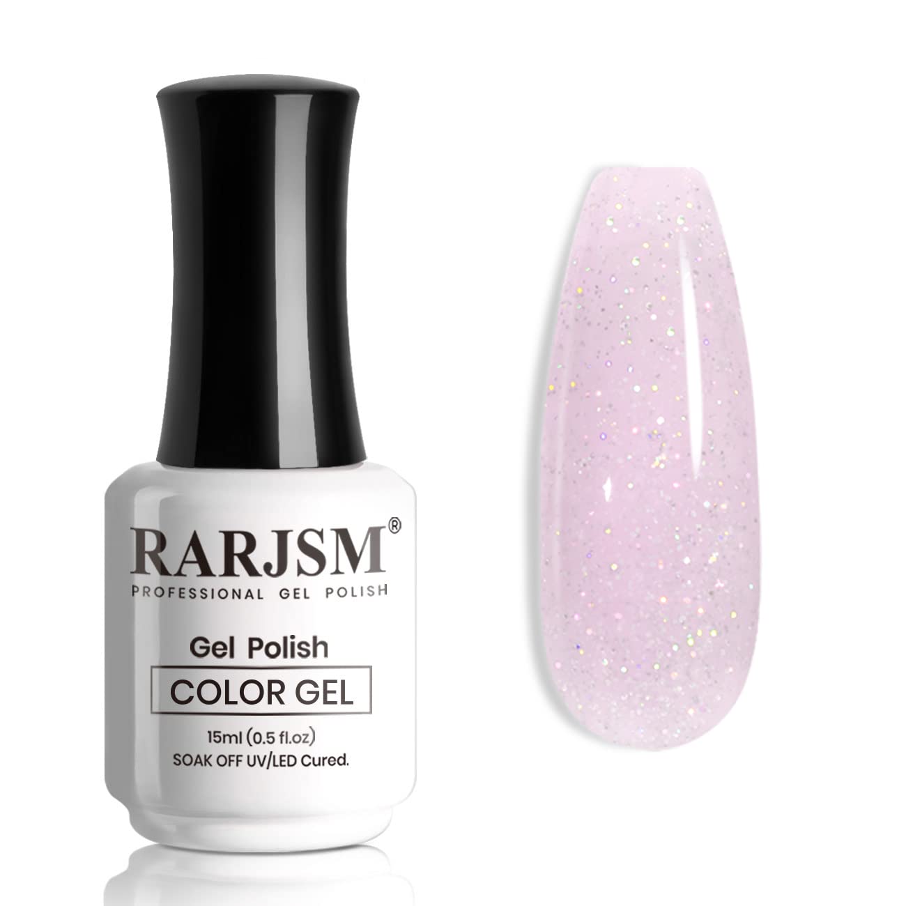 RARJSM bottle front view showing light purple glitter polish benefits shine
