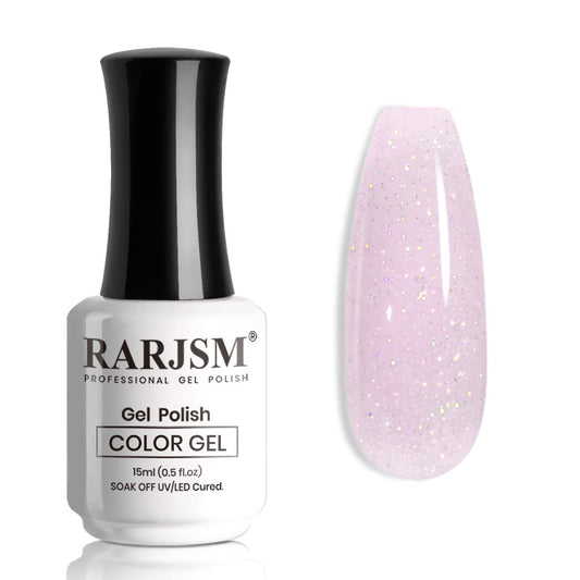 RARJSM bottle front view showing light purple glitter polish benefits shine