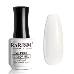 RARJSM bottle front view showing milky white glitter finish and glossy shine benefit