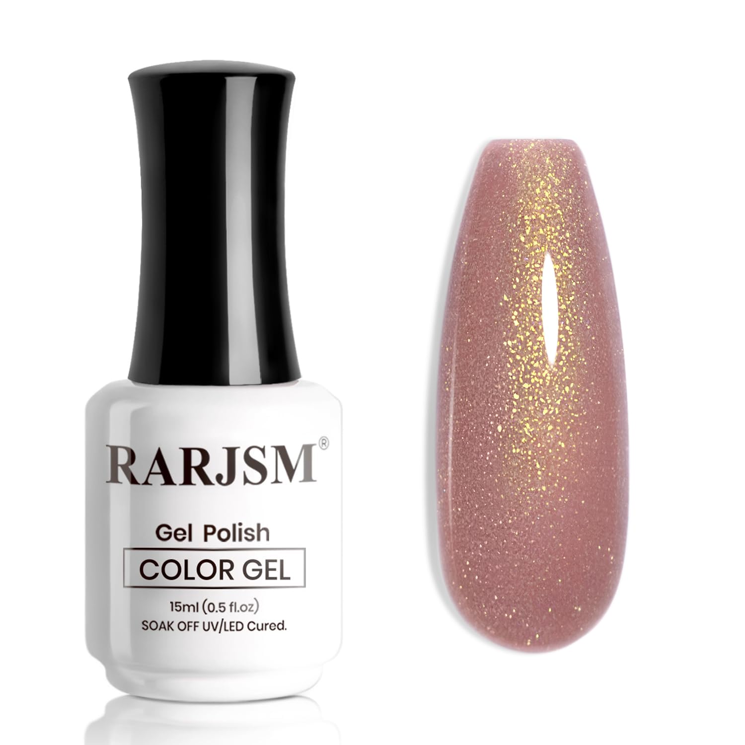 RARJSM bottle front view showing nude rosy pink shade and shimmer benefit