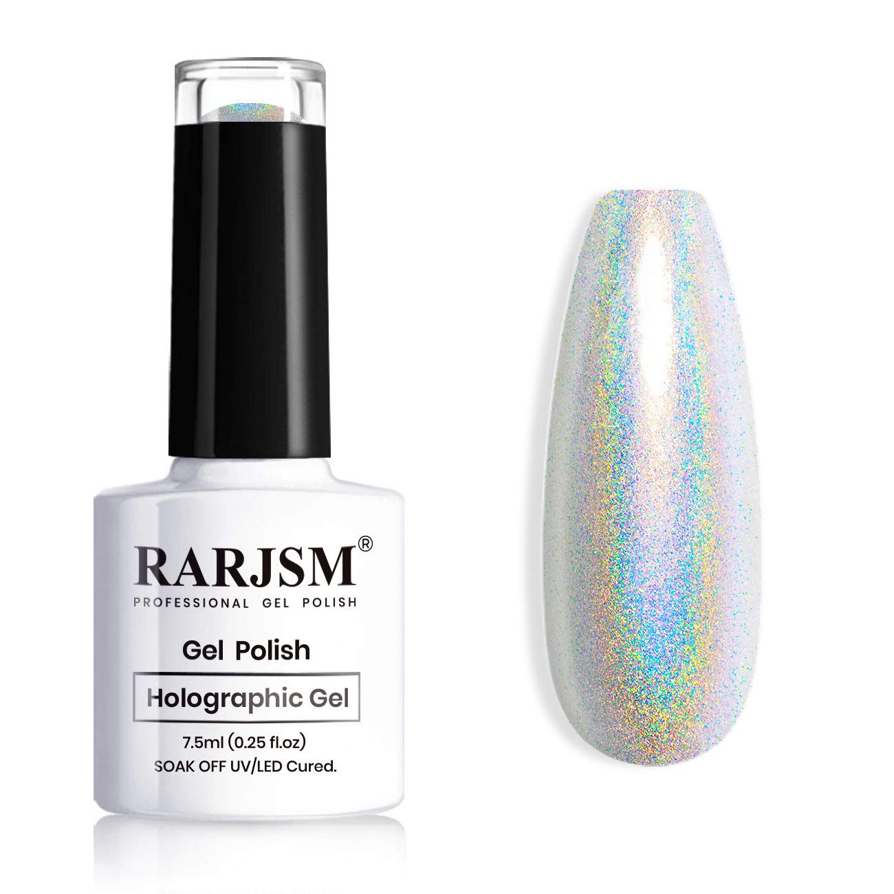 RARJSM bottle front view showing silver holographic shine and compact size
