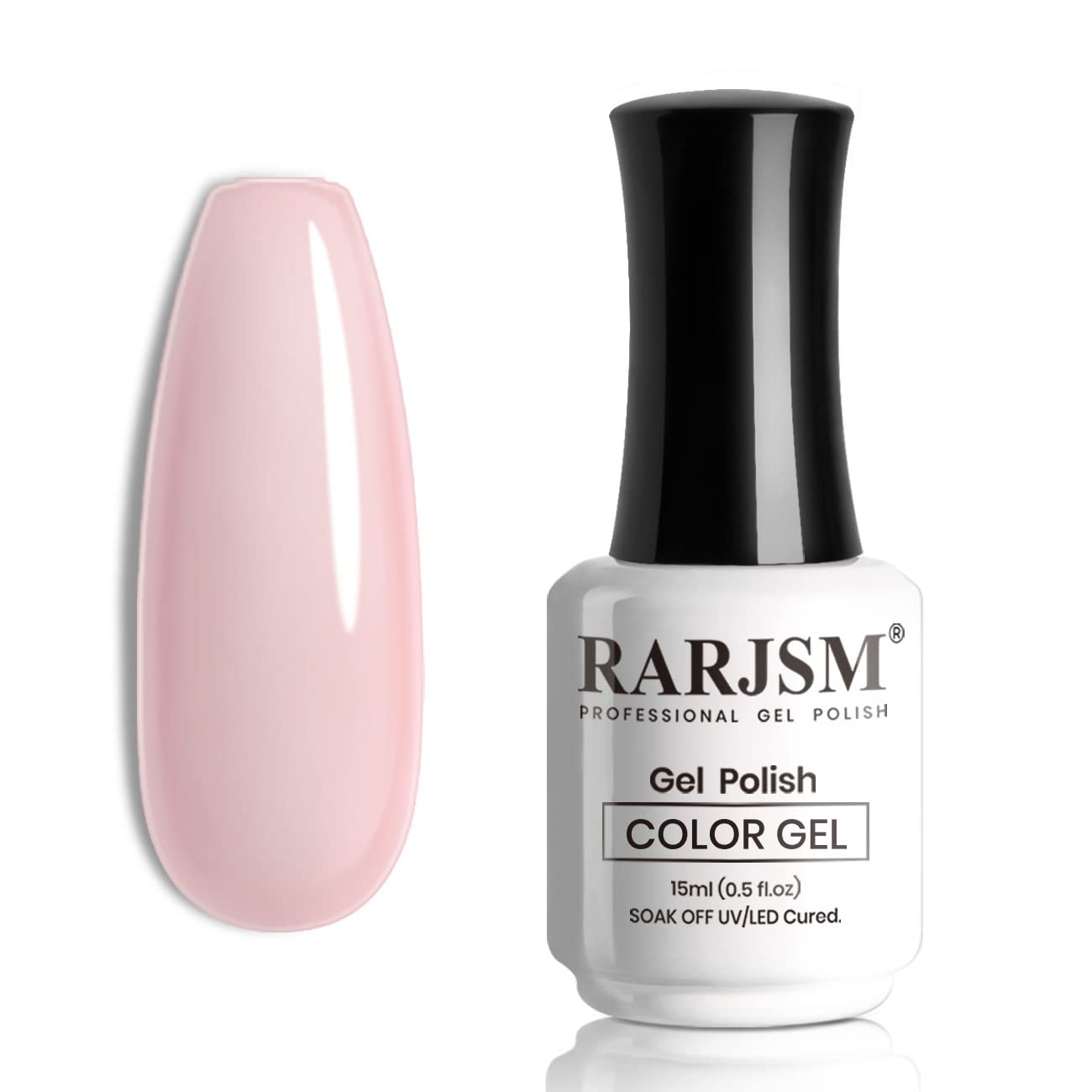 RARJSM front bottle showing sheer pink shade and clear labeling