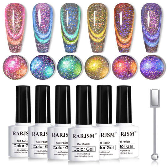 RARJSM front view of six chameleon gel bottles showing color range and payoff