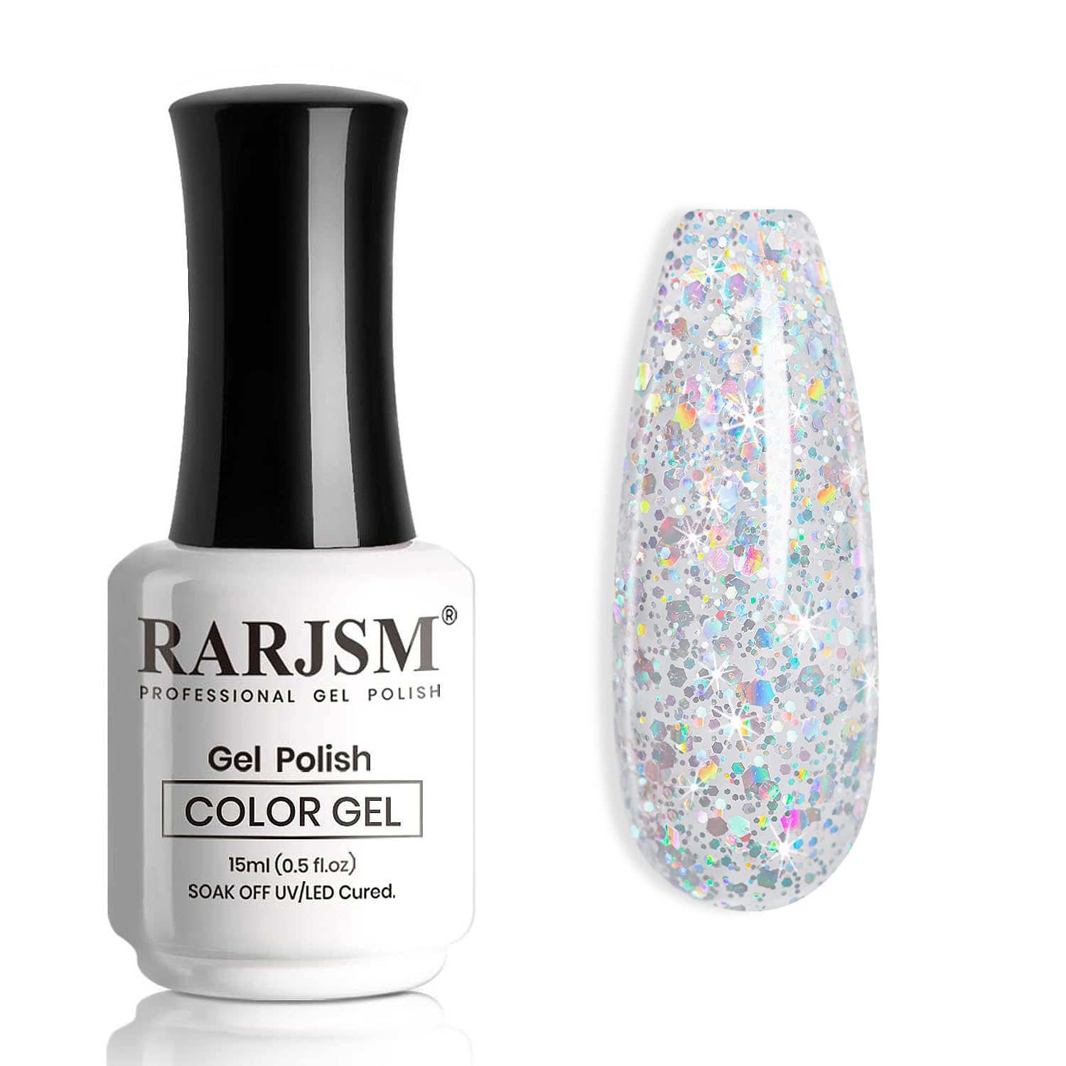 RARJSM front jar view showing sparkly silver glitter benefits salon finish